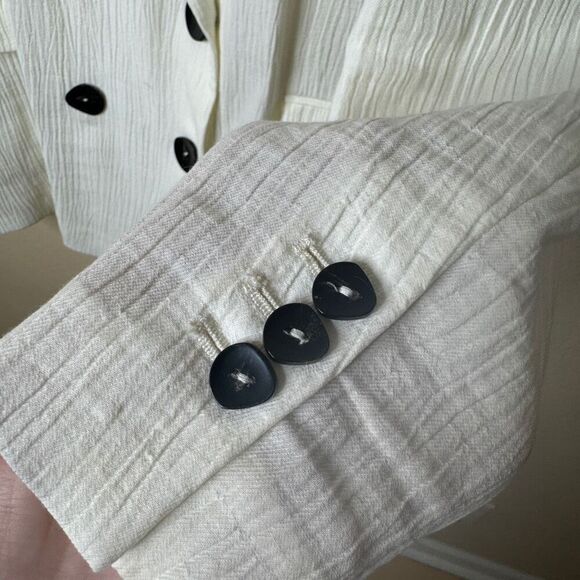 Zara Blazer Women's Large White Wrinkle Look Ecru Double Breasted Oversized - Picture 8 of 13